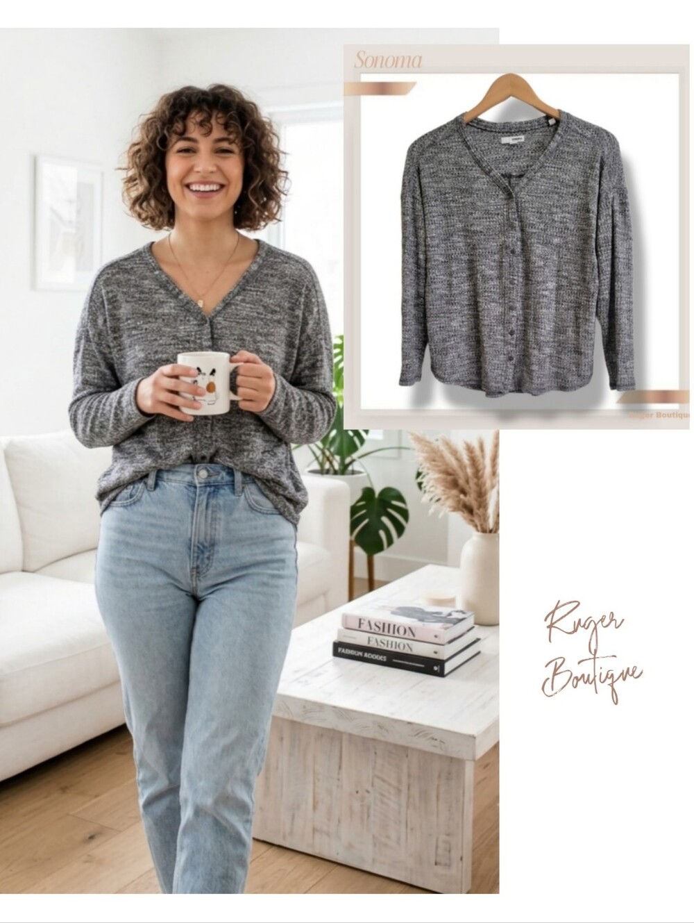 🌿Sonoma Women's Small Button-Down Lightweight Cardigan Sweater - Cozy Boho Chic